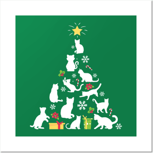 White Cats Christmas Tree Posters and Art